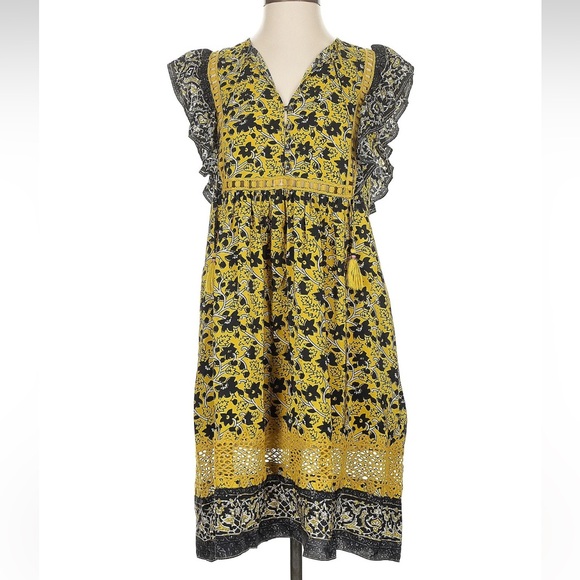 Sea New York Dresses & Skirts - Sea New York Lana Silk Yellow and Black Floral Mini Dress Size 4